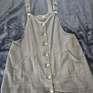 Charcoal Gray Button-Front Pinafore Dress